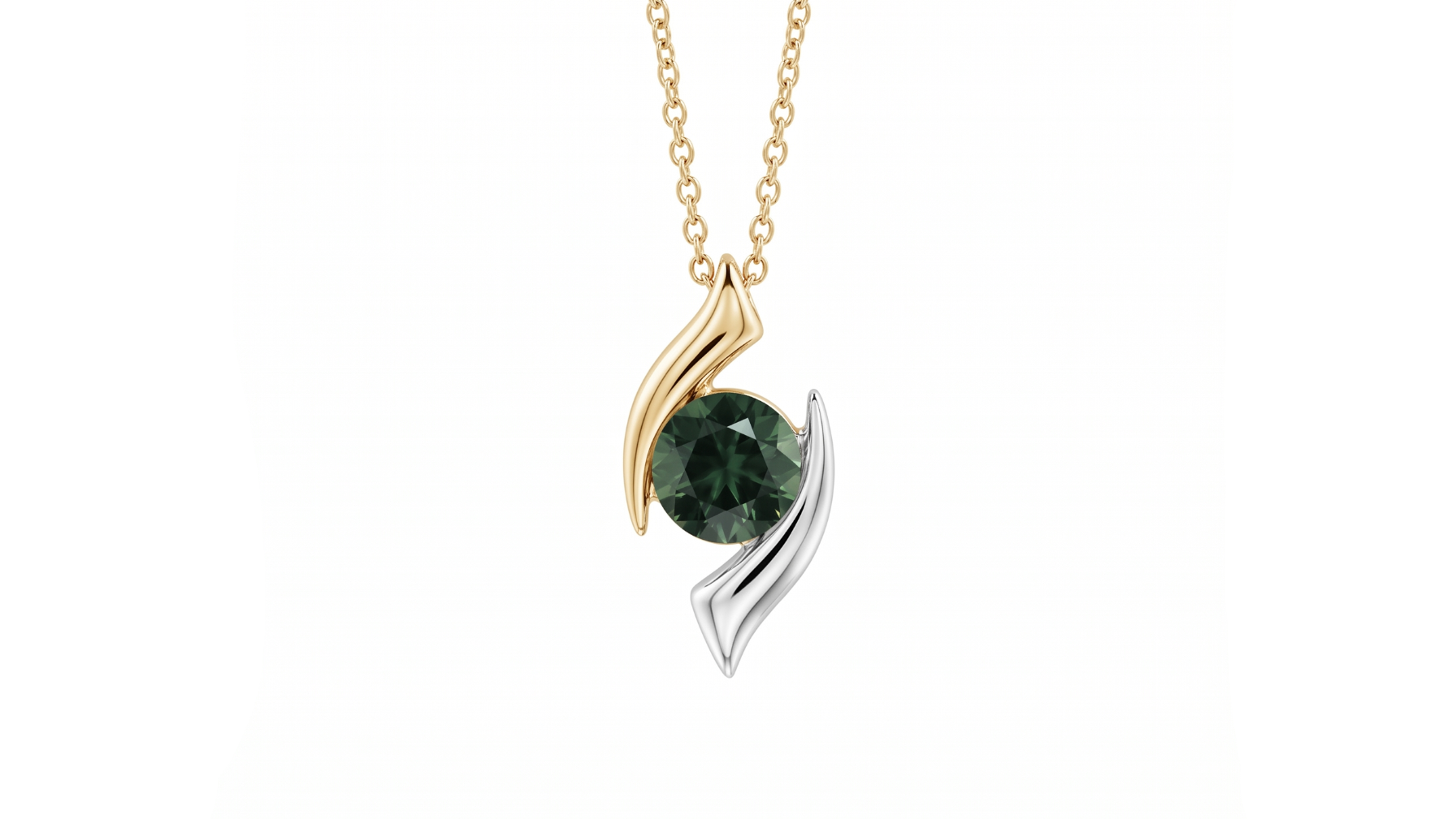Yellow Gold & Platinum Green Sapphire Pendant