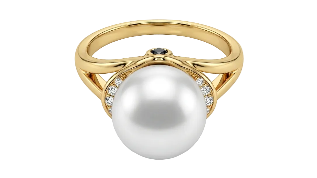 White Freshwater Pearl & Diamond Ring