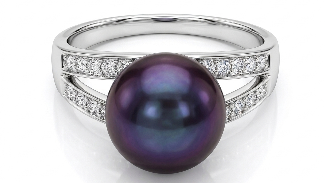 Purple Freshwater Pearl & Diamond Ring
