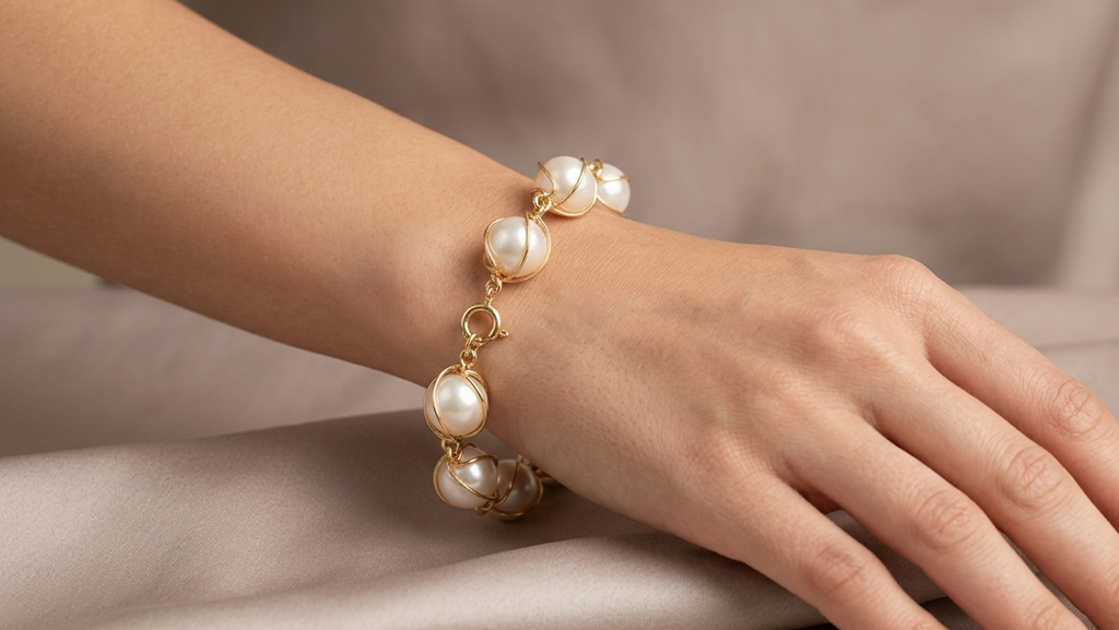 White Freshwater Pearl Wire Cage Bracelet
