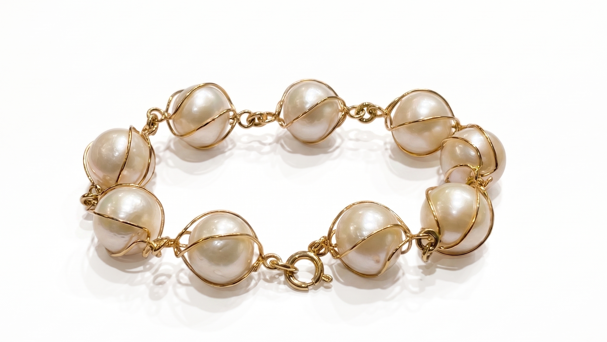 White Freshwater Pearl Wire Cage Bracelet