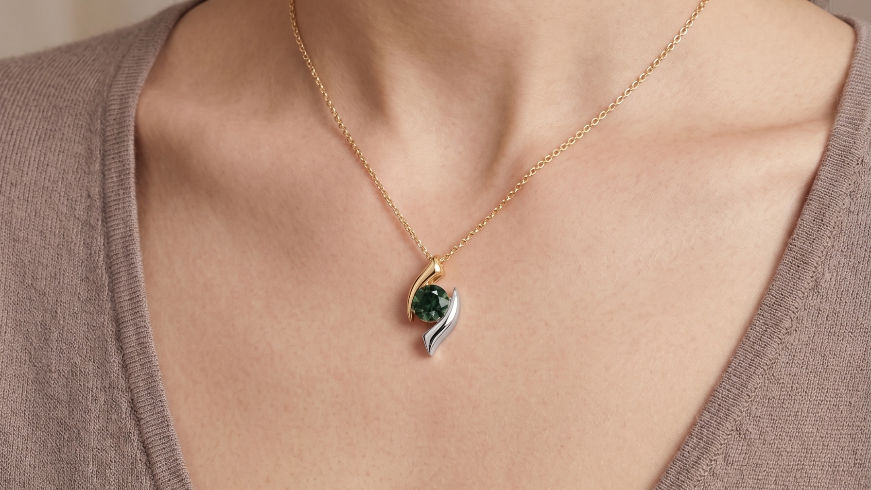 Yellow Gold & Platinum Green Sapphire Pendant